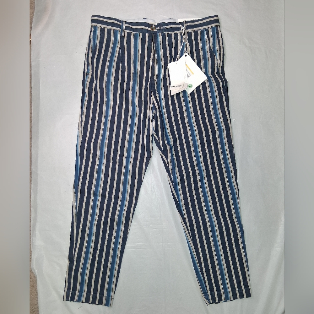 Striped Blue and White Men's Slim Fit Pants
